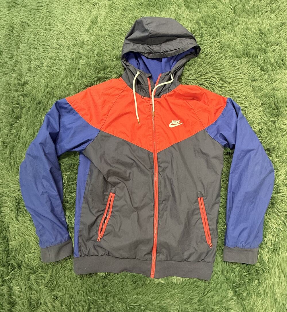 Vintage Nike Windrunner Jacket Small S Red Blue Black Full Zip Hooded Activewear